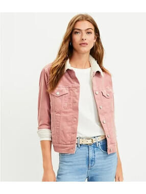 Loft Pink Corduroy Womens Jacket size S  Sherpa Lined  NEW with tag